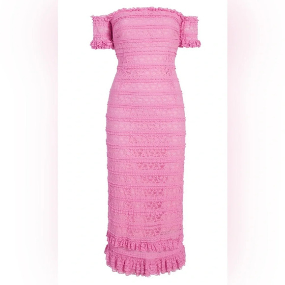 NWT likely Milaro midi Dress off shoulders bodycon lace in Pink Sugar size 2 - Picture 1 of 14